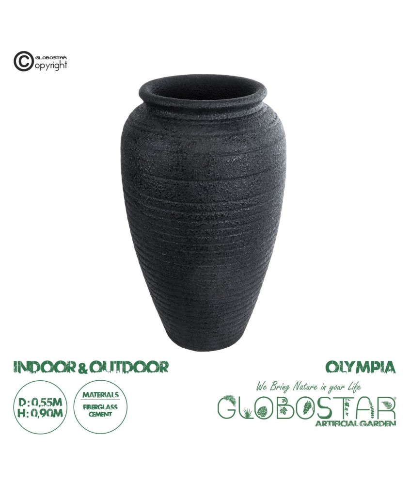 GloboStar® Artificial Garden OLYMPIA 20718 Επιδαπέδιο Πολυεστερικό Τσιμεντένιο Κασπώ Γλάστρα - Flower Pot Μαύρο Φ55 x Υ90cm